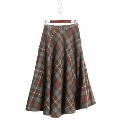 Ralph Lauren Checked Wool Long Flared Skirt 80s Polo Vintage Used - Image 1 of 4