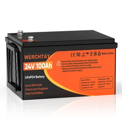 WERCHTAY LiFePO4 100Ah 24V Lithium Batterie Solarbatterie Wohnmobil Solar Boot Akku BMS