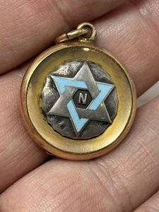 Antik Gold gefüllt Medaillon ausgefallen blau Emaille Stern Anhänger monogrammiert - Bild 1 von 6