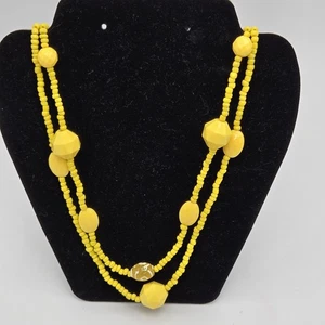 Long Retro Yellow Beaded Necklaces Vintage Double Necklace Set Costume Jewelry - Picture 1 of 8