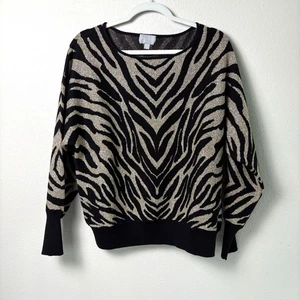 Maglione Pure Collection taglia 12 nero oro stampa animalier pullover lana metallizzato - Foto 1 di 9