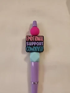 Perlenstift "Emotionale Unterstützung Mitarbeiter" Silikonperlen Lila Blau Rosa - Bild 1 von 3