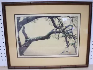 Rara stampa originale firmata "Plum Tree & Blue Magpie" - Toshi Yoshida - Wodblock - Foto 1 di 13