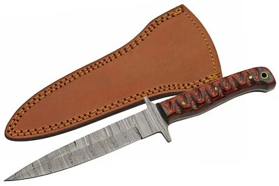 SZCO Supplies 10.5" Red Wood Handled Full tang Damascus Steel Outdoor Hunting - Image 1 of 4