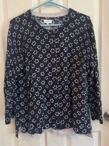 Crown & Ivy Button Cardigan Sweater XXL White Navy Dot Circle Pattern - Picture 1 of 1