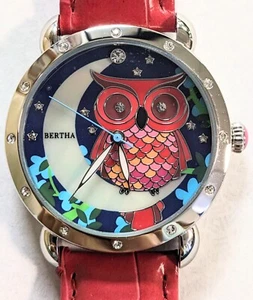 Bertha Ladies Watch Enameled Owl on Mother of Pearl Dial - Picture 1 of 4