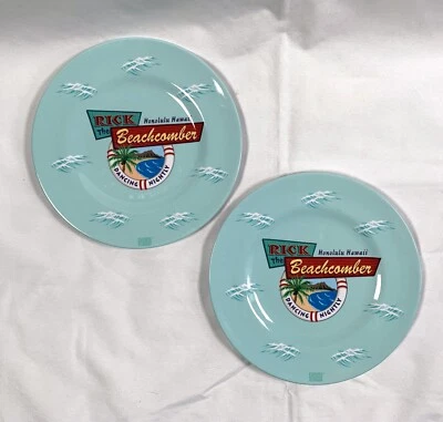 2 New Rick the Beachcomber Honolulu Hawaii Dancing Nightly Melamine Plates 8.5" - Image 1 of 3