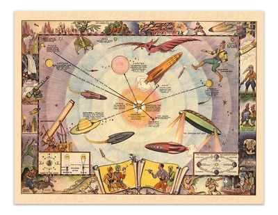 Buck Rogers SPACE WORLD 1940 Vintage Science Fiction MAP Poster -Unframed- Print - Image 1 of 4