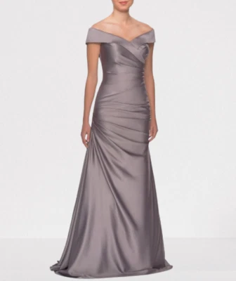 La Femme с плеча собранными в Рюш атласное длинное вечернее платье со складками серый - Изображение 1 из 3