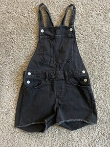 Old Navy Girls Black Jean Overalls Size X-Large 14-16 Youth Kids Denim Shorts - Picture 1 of 5