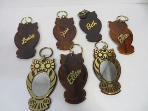 Portachiavi gufo vintage anni 80 lotto di 7 specchietti con nomi sul retro - Foto 1 di 4
