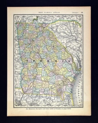 1882 Watson Atlas Map Atlanta Athens Savannah Agusta Columbus Macon Rome Antique - Image 1 of 4
