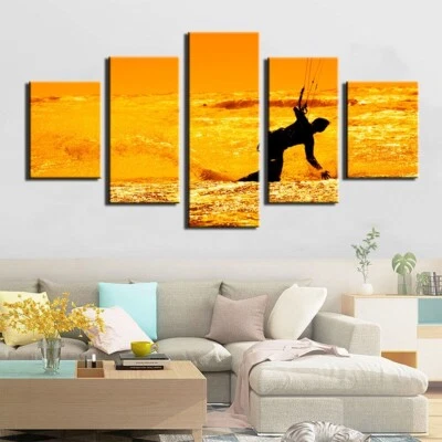 Golden Hour Kite Surfing 5 Piece Canvas Print Wall Art Poster Home Decoration - Image 1 of 4