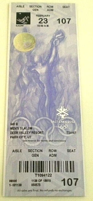 SALT LAKE CITY 2002 Winter Olympics~ ALPINE SKIING: MEN'S SLALOM Full New Ticket - Image 1 of 4
