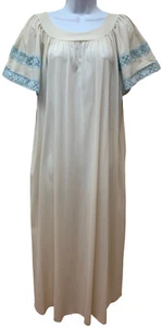 Vintage Val Mode Nylon Long Nightgown Prairie Cottagecore Blue Lace Detail L - Picture 1 of 12