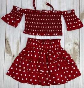 New Shein Girls Red & White Polka Dot Top & Skirt Set Size 110 4-5 Yrs A6406 - Picture 1 of 9