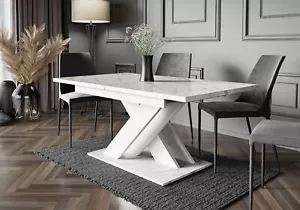 Mesa Extensible 140-180x80cm Cocina Efecto Mármol Blanco - Imagen 1 de 9