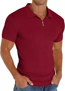 Men's Slim Fit Polo Shirt Zipper Collar Short or Long Sleeve Casual Golf Tee - Picture 1 of 57