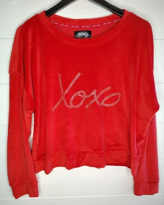 XOXO Sweatshirt Red Top Women’s XL Cropped Silver Rhinestones XOXO - Image 1 of 3