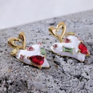 Mchic Exquisite Colorful Rhinestone White Enamel Heart Drop Earrings - Bild 1 von 24
