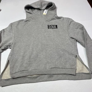 Soulcycle Cropped Pullover Hoodie Grey Logo Spell out Sweatshirt Size XS $128 - Picture 1 of 9