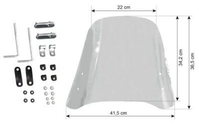 KIT PARABREZZA TRASPARENTE LASTRA COMPLETO DI ATTACCHI UNIVERSALE SCOOTER MOTO - Immagine 1 di 2