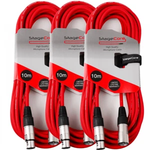 Paquete de cables de señal de audio Stagecore 3x 10M rojo XLR macho a hembra - Imagen 1 de 4