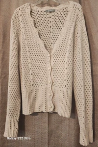 Marled Crocheted Cardigan Sweater Cotton blend Beige Sz XL Cottagecore coastal - Picture 1 of 7