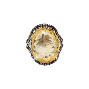 Genuine Citrine &Pave Diamond Ring Stack Ring 925 Sterling Silver Statement Ring - Picture 1 of 10
