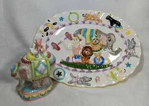 Mercuries Circus Plate Elephant Figurine Ceramic Tea Set Vtg 1995 Hand Painted - Picture 1 of 11