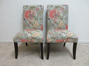 Pair Thomasville Big Floral Bouquet Dining Room Side Chairs 