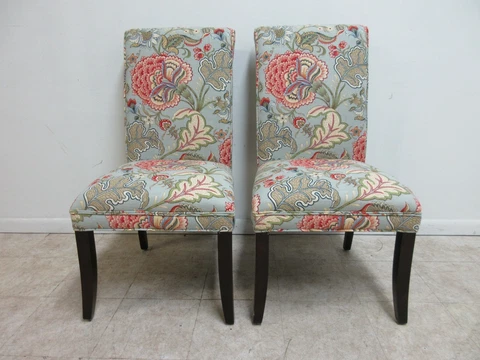 Pair Thomasville Big Floral Bouquet Dining Room Side Chairs Cover