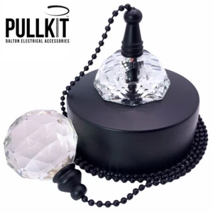 Black Bathroom Pull Switch Crystal Matt Black Pull Chain Pull Cord Light Switch - Picture 1 of 2