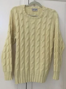 LINA LEE ITALY CREAMY YELLOW CASHMERE CABLE SWEATER S/M - Picture 1 of 5