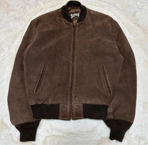 Chaqueta Bombardero Schott Años 80 Gamuza Cuero Estilo MA-1 De Colección Hecha en EE. UU. Abrigo de Vuelo - Imagen 1 de 7