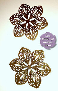 2 x Large 2.25" ANTIQUE BRONZE 3D Star Flower FILIGREE EMBELLISHMENTS Metal CURV