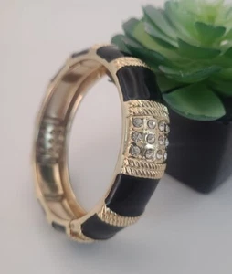 Pulsera con bisagras de esmalte negro y diamantes de imitación - Imagen 1 de 5