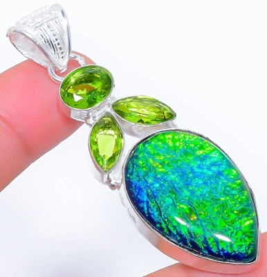 Triplet Fire Opal Gemstone Handmade 925 Sterling Silver Jewelry Pendant 2.10" - Image 1 of 4