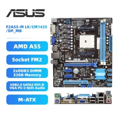 AMD A55 Motherboared ASUS F2A55-M LK/CM1435/DP_MB FM2 DDR3 for AMD A10/8/6/4 CPU - Image 1 of 4