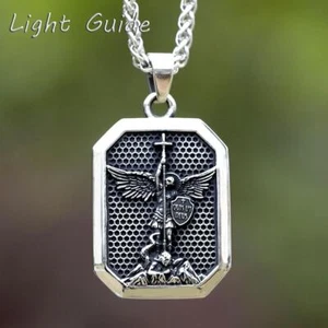 Collar Colgante Escudo San Miguel Arcángel Cadena Acero Inoxidable Medalla San Miguel - Imagen 1 de 24