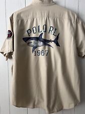 Polo Ralph Lauren VINTAGE XL Mens Shirt Ocean Camp Shark Fishing Patch 2003