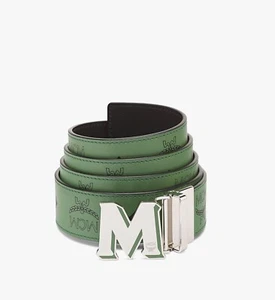 NWT MCM ‘Claus’ Epoxy M Green/Black Reversible Splash Logo Leather Shadow Belt - Picture 1 of 24