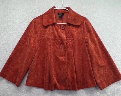 RQT Womens Corduroy Jacket Size XL Petite 3/4 Sleeve Big Buttons Orange Swing - Image 1 of 4