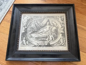 JAN SAENREDAM VENUS AUF COUCH EROS CHERUB KÖCHER GERAHMT KUPFERSTICH UM 1595 - Bild 1 von 11