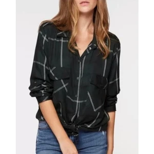 Camisa Sanctuary Boyfriend Ventana Cuadros Verde Negra Botones a Presión Bolsillos S - Imagen 1 de 5