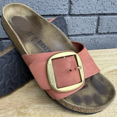 BIRKENSTOCK MADRID Marte Rojo Cuero Nubuck Hebilla Dorada Para Mujer Talla 40 / EE. UU. 9 Foto 1 de 4