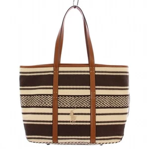 Ralph Lauren Big Pony Striped Medium Tote Bag Canvas Leather Beige Brown - Picture 1 of 10