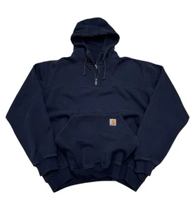 Carhartt 1/4 Zip Hoodie Pullover Mens XL Navy Blue Workwear K217 - Picture 1 of 8