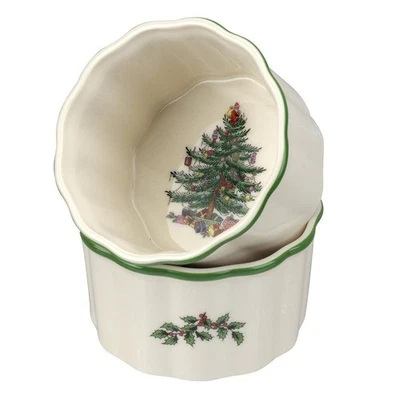 Spode Christmas Tree Round Scalloped Ramekin Set of 2 - Image 1 of 2
