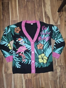 Ugly Sweater Flamingo Teopical Strickjacke Urlaub Damen Gr. XL Button Down  - Bild 1 von 10